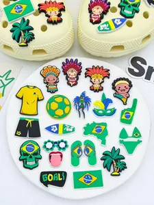 Brazil Theme Football Shoe Charms Blue Decorative PVC Fan Samba Style Fits Hole Shoes, 20 Pieces Set