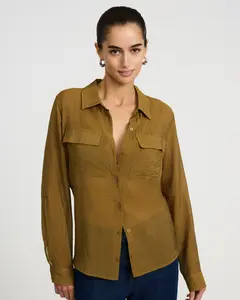 Express Crinkled Rayon Voile Rolled Sleeve Utility Portofino Shirt
