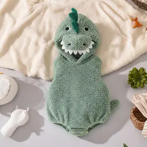 Global Baby Baby Halloween Dinosaur Costume Plush Sleeveless Hood Romper Party Funny Clothes  Children Thickened Warm Dinosaur Jacket Three-Dimensional Tail Shape