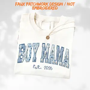 Boy Mama Shirt, Floral Faux Patchwork Design Tee - Fake Embroidered, Expectant Mom Mother's Day Gifts