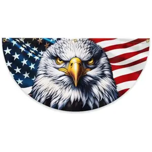 American Eagle Fan Flag Non-Pleated Heavy Duty Patriotic Garden Porch Front Door Yard Hanging Decor with Brass Grommets