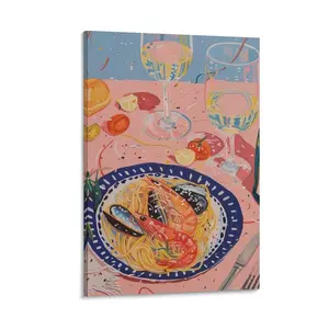 Delicious Pasta And Shrimps Poster Canvas Seafood Food Wall Art Poster Canvas Wall Art For Bedroom Decor Bar Office Room Decor Gift