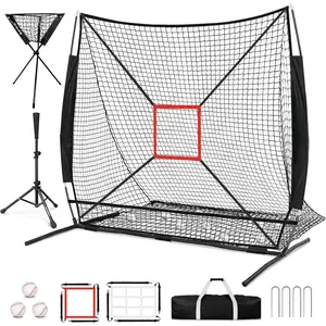6'x6' Baseball Softball Practice Net,Baseball Backstop,with Batting Tee,Ball ,for Hitting Pitching Batting Catching with Bow Frame,Bonus Strike Zone,Target,Portable and Foldable
