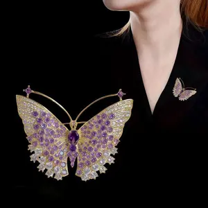 [Elegant Butterfly Brooch] Sparkling Violet Golden Holiday Gift Jewelry for Women Daily Gift Party Event Pins