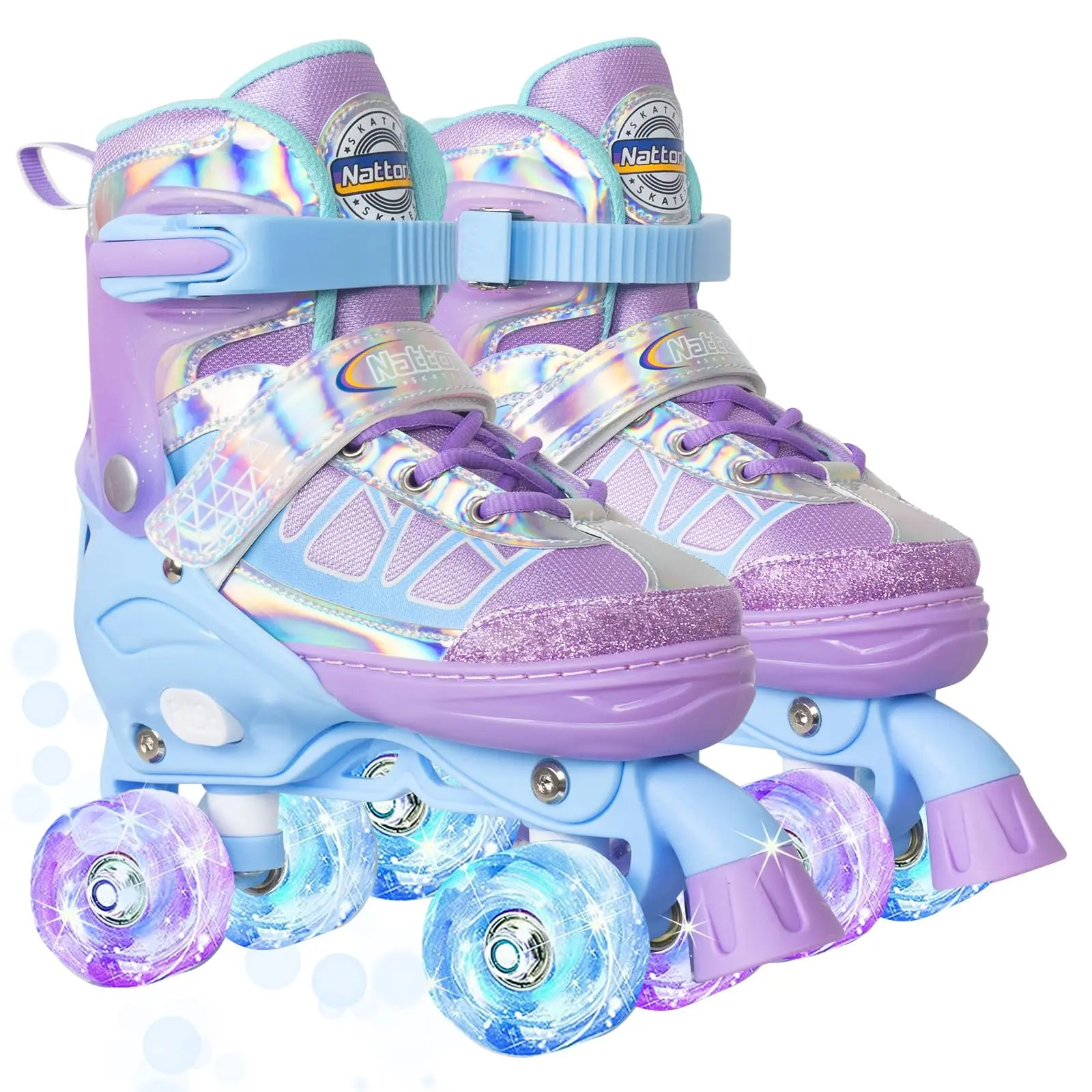 Nattork Roller Skates for Girls, 4-Size Adjustable Lavender High-Top with 8 Vibrant Light-Up Wheels, ABEC-7 Bearings and Breathable Mesh for Beginners' Indoor Outdoor Roller Skating, Dual-Buckle Closure, Adjustable Size, High-Resilience Pu Wheels, High-To