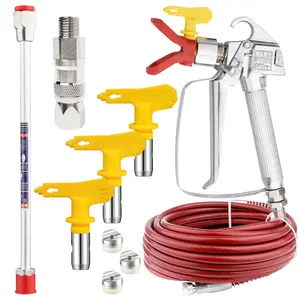 8 pieces of airless spray gun hose kit, 1 3600psi high-pressure fiber tube, 1 spray gun, 1 base, 1 extension rod, 3 nozzles with gaskets (211 315 517), 1 swivel joint, family building paint spray gun spray hose kit (red)