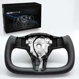 Yoke Steering Wheel Personalized Yoke Steering Wheel, Nappa Leather without Front Trim for Tesla Model 3 2017-2023, Model Y 2019-2024 With Heating Function