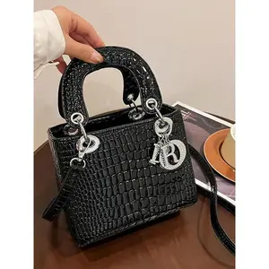 Women's Fashionable Crocodile Embossed Handbag with Letter Charm, Casual Trendy Versatile High-quality Daily Shoulder Bag, Valentine's Day, Gift, Crossbody Bag for Women