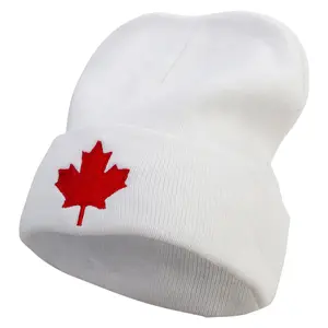 Canada Maple Leaf Embroidered Big Size Superior Cotton Long Knitting Beanie
