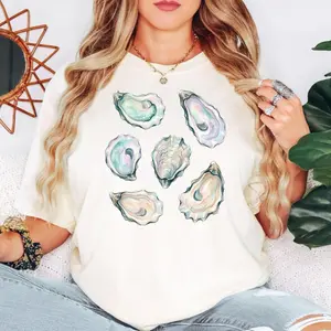Elegant Oyster Shell T Shirt Featuring Coastal Sea Shell Graphic Perfect for Beach and Ocean Inspired Style