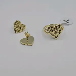 NUGGETS Heart fashion style set earrings with ring   BIG  size * Nugget * gold-plated sizes #8 #9
