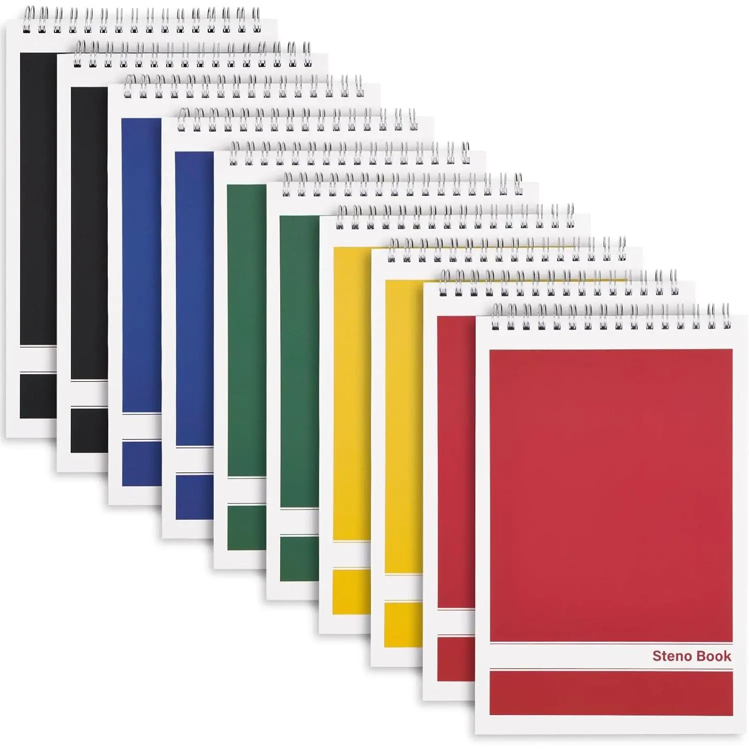 Spiral Steno Pads, 10-Pack 6x9in Gregg Rule Notebooks with 80 Sheets of Quality Thick Paper, Standard Shorthand, Vertical Line on Each Page, Flat Pages, Assorted Colors for Office, School Use