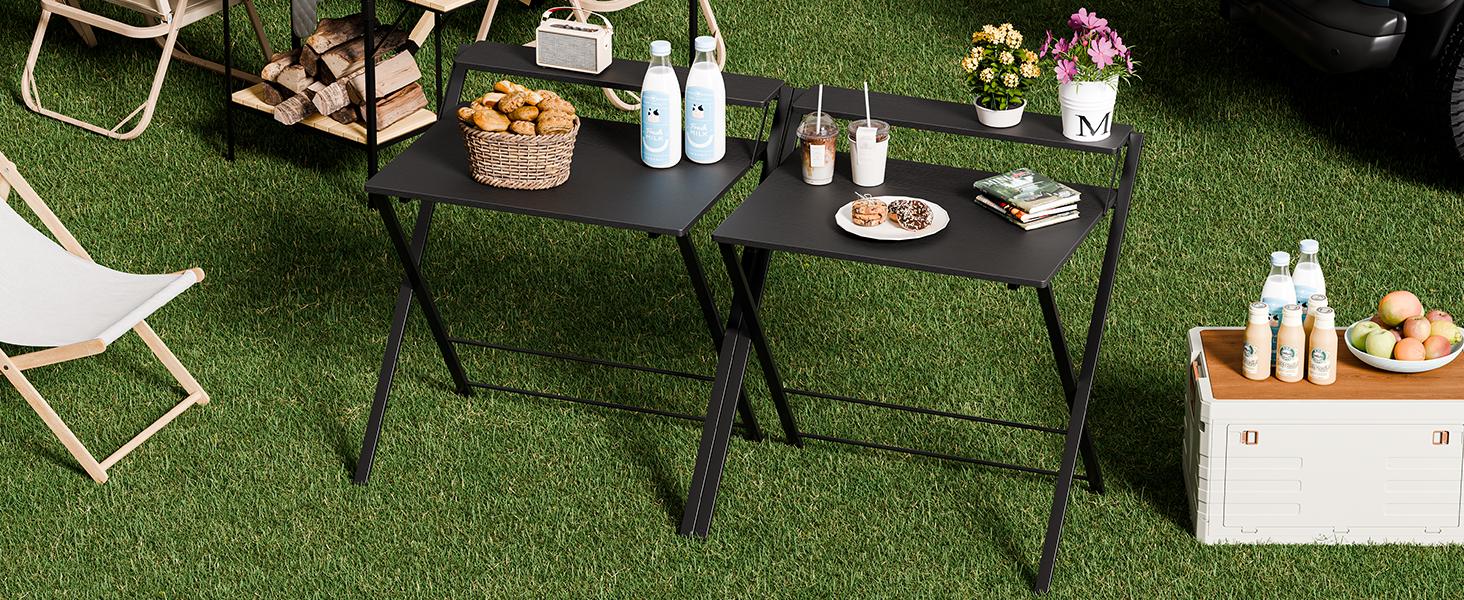 Folding Desk No Assembly, Sturdy Computer Desk for Small Spaces | Portable Foldable Table for Laptop, 2-Tier Compact with Shelf, Space Saving for Home Office, Dorm, Apartment