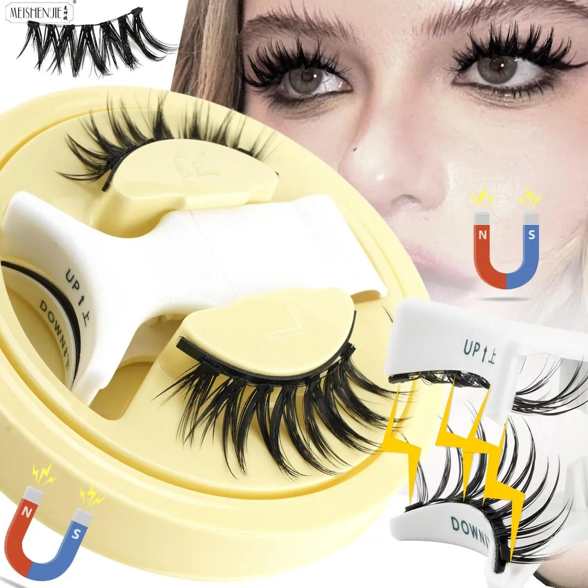 1 Pair 3D Magnetic Eyelashes Natural Soft No Glue Needed Reusable Easy Apply Soft Magnetic Lashes Kit for Eye Makeup Tool