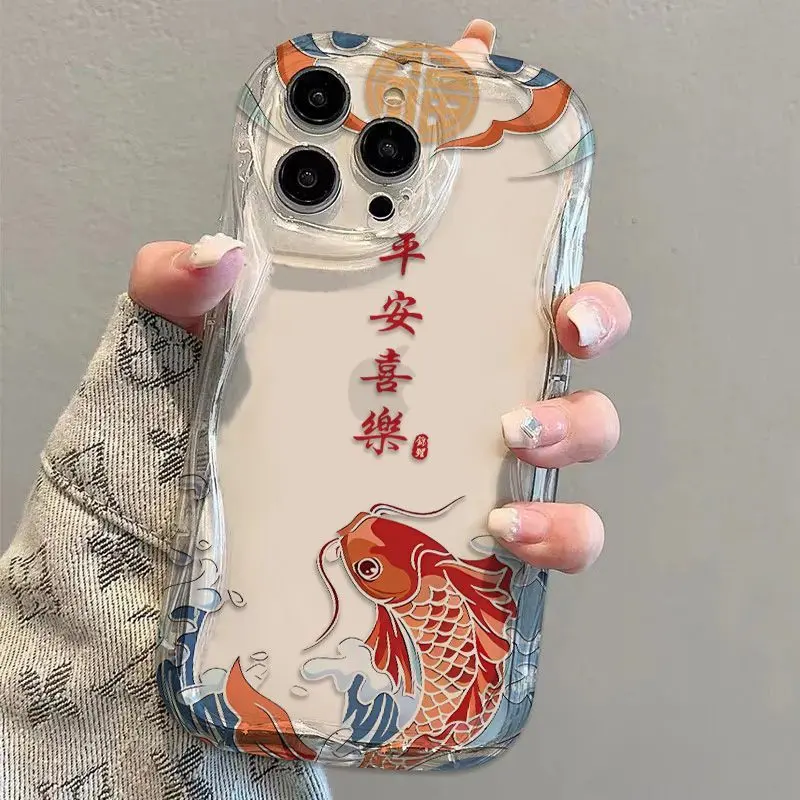 for use with iphone 17 air 16 pro max Koi cases for iphone 15 plus Cellphone Cover for iphone 14 pro 13/12/11 Carp represents good luck Protective for iphone X/XS XSMAX Trendy Phone Shells Protection Casing Protector Smartphone Shockproof