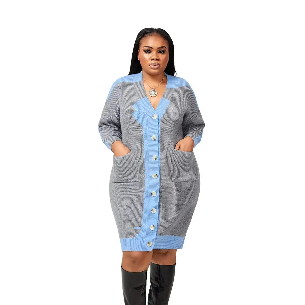 slim fit dress slacks Akira Business Meeting Chic Blazer Dress and Leg Warmer Set | Grey main image 0