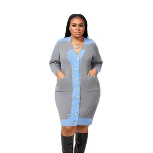 Oversized Pull Mesh Dress with Button Front and Pockets in Grey and Blue Colors for Casual Outings or Lounging at Home