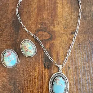 Western Ocean Jasper Oval Necklace & Earring Set