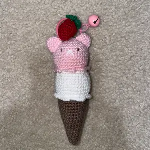 Crochet bear ice cream keychain