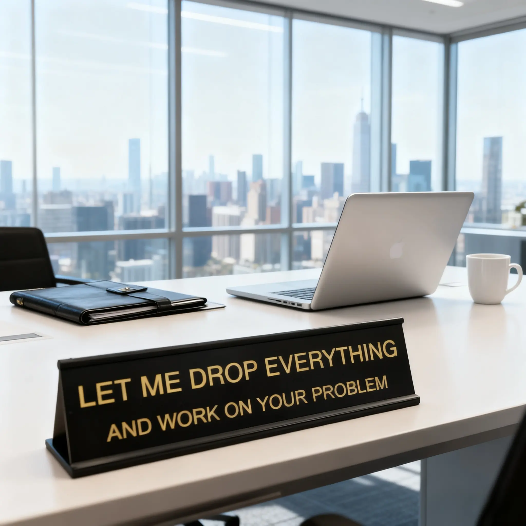 Funny Message Desk Sign - Humorous "Let Me Drop Everything to Work On Your Problem" 3D Wood Planks Signage, Office Home Decor Plaque, Alternative Desktop Decoration Sign