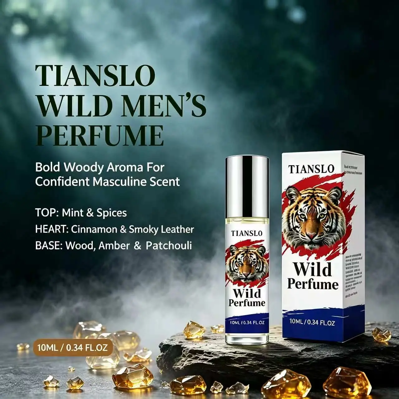TIANSLO Wild Perfume for Men (10ml/0.34oz) - Long Lasting Roll-On Cologne Oil