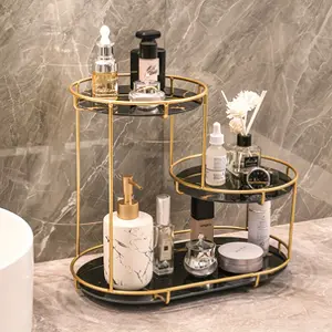 Cosmetics storage shelf with marble shelf | Beauty Organizer, Makeup Cosmetic Organizer, Freestanding, suitable for storing cosmetics, skin care products and toiletries, applicable to various room types, simple design, high-quality metal