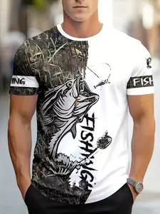 Men's Short Sleeve 3D Printed T-Shirt, Casual Slim-Fit Round Neck Top, All-Over Print, H-Type Silhouette, Suitable for All Seasons