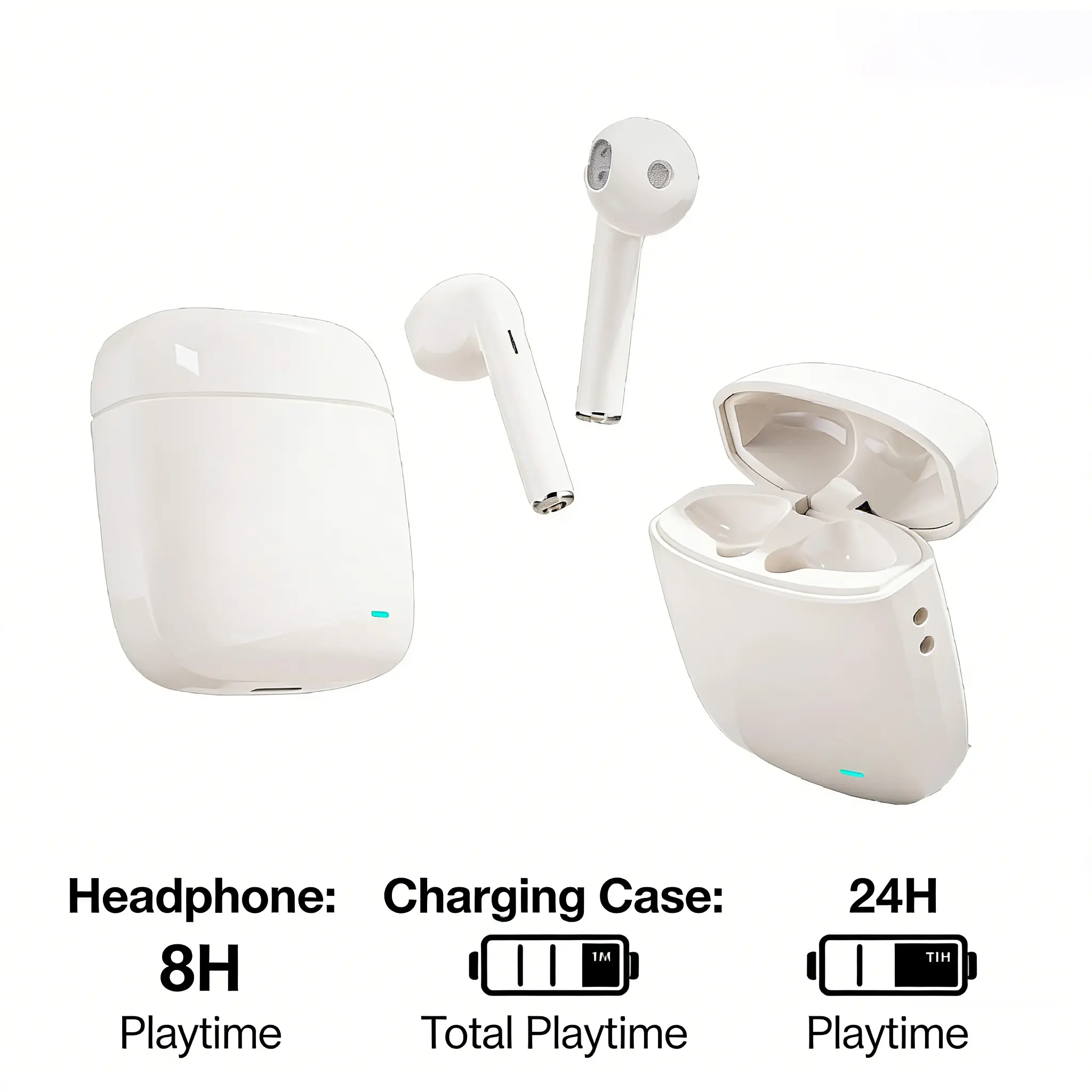 In-Ear Headphones True Wireless Earbuds 24H Playback LED Power Display Earphones with Wireless Charging Case in-Ear Ear Buds with Mic for TV Smart Phone Laptop Computer Sports