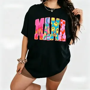 Retro Groovy Mama Graphic T-Shirt Sweatshirt, Vintage Hippie Mama Casual Tops, Boho Retro Style Mom Life Printed Tee, Comfort Long Sleeve & Short Sleeve Pullover for Women