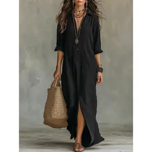 Boho Shirt Dress Women 2026 – Front Button Maxi Dress, Casual Summer Long Dress, Vacation Beach Outfit, Plus Size Relaxed Fit