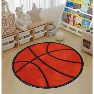 Basketball Themed Circular Area Cushion Is The Ideal Choice for Comfortable Bedroom, Living Room Game Room Decoration Soft and Comfortable Bedroom Carpet Soft Thick Rugs Shaggy Rug Fluffy Rug