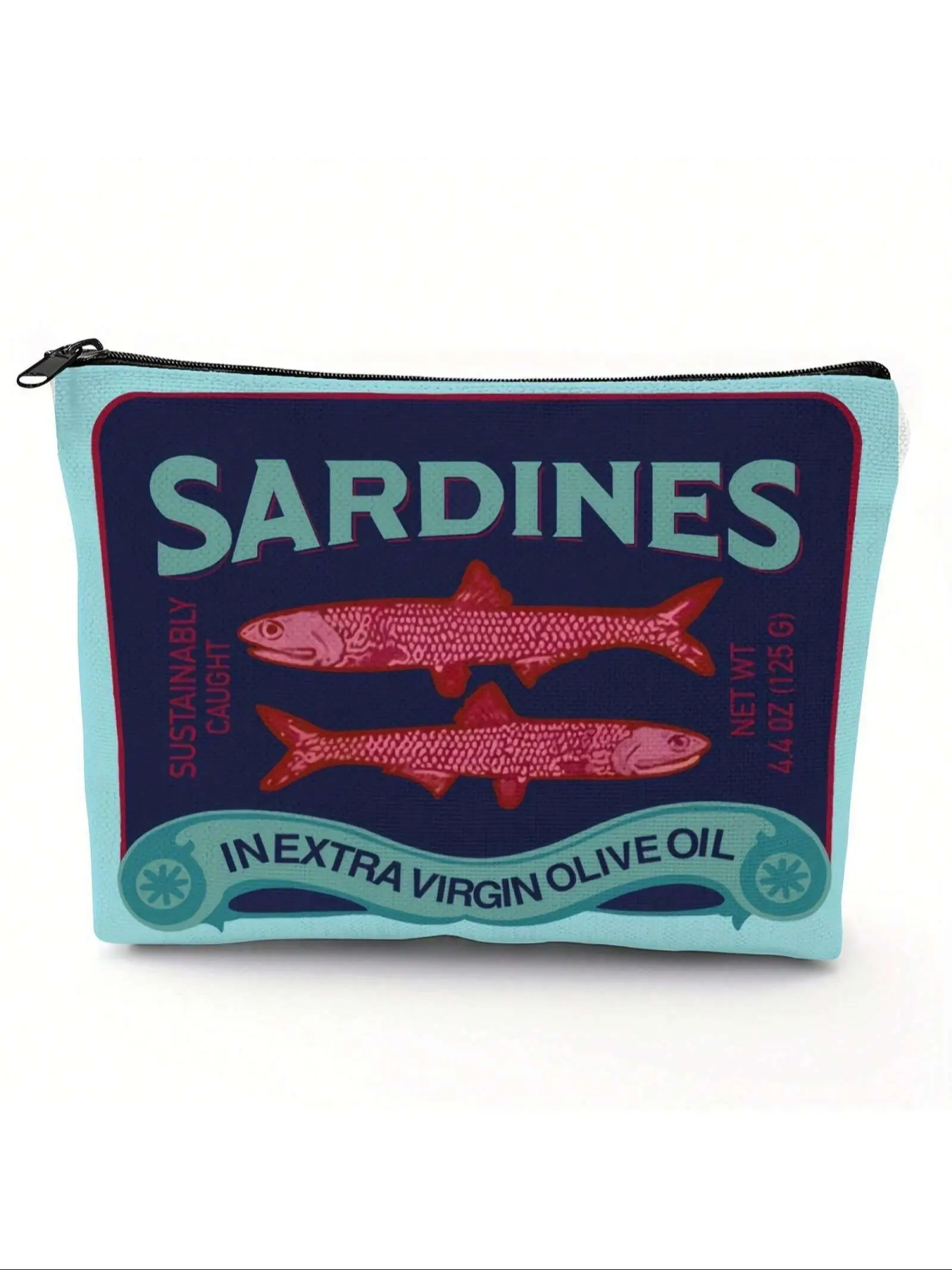 Back-To-School Sardine Pattern Makeup Bag, Portable Travel Organizer, Multi-Functional Cosmetics Organizer Pouch, Foldable Zipper Storage Bag, Vintage Vanity Bag, Travel Makeup Bags Organizers