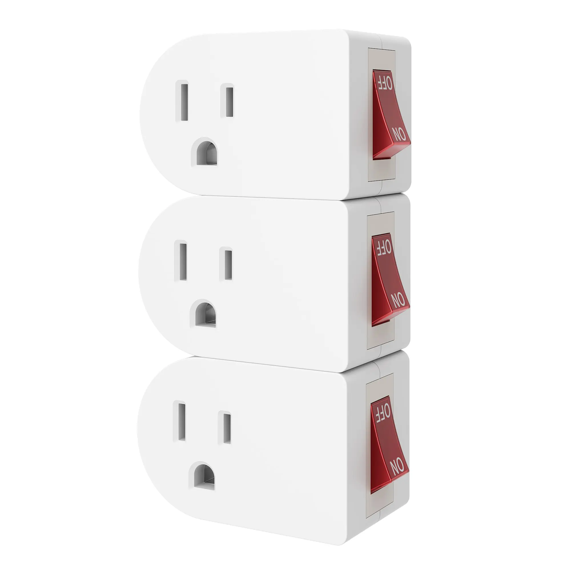 Oviitech 3 Pack Grounded Outlet Wall Tap Adapter with On/Off Power Switch Single Outlet with Switch in White ETL Certified 15Amp 125V 60Hz 1875W