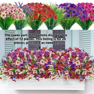24 Bundles Artificial Flowers for Outdoors, Fake Spring Flowers Plants, UV Resistant, Home Garden Porch Window Wedding Decor, Artificial Lavender Plant, Artificial Pansy Flower
