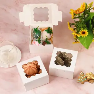 White Cookie Boxes with Window 24PCS – 4x4 Bakery Treat Boxes for Cakes, Donuts, Strawberries & Desserts | Pastry Packaging with Stickers