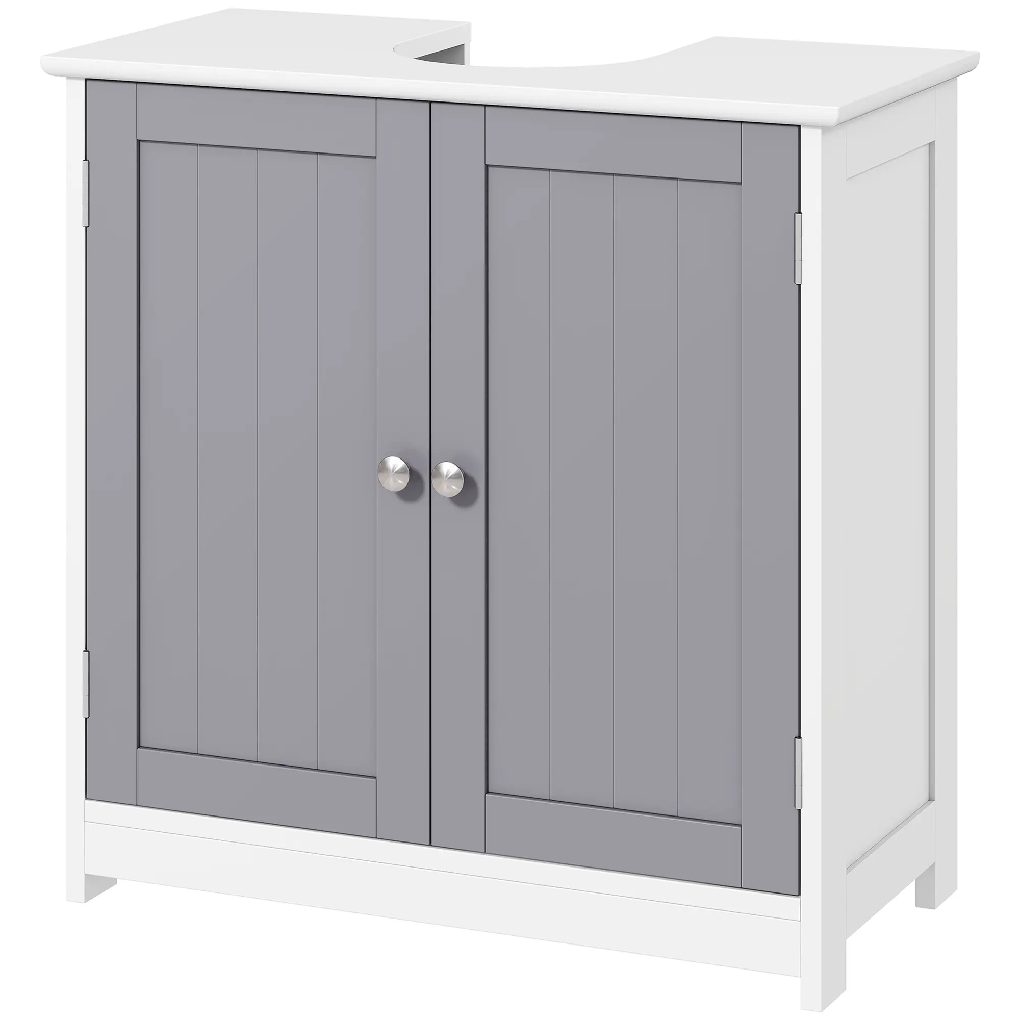 White and Gray Bathroom Pedestal Sink Floor Cabinet with U-Shape Cut-Out, Adjustable Shelf for Bathroom Storage