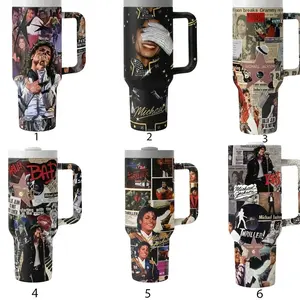 Michael Jackson King of Pop 40oz Tumbler with Handle - Thriller & Bad Era Music Collage - Iconic Billie Jean Smooth Criminal Design - Insulated Stainless Steel Mug - Essential Fan Collectible