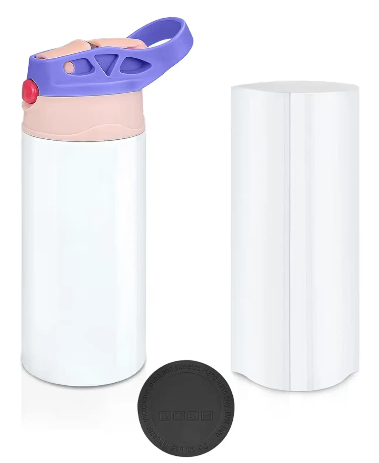 Sippy Cup 12oz Non-BPA Free Design Your Own Character Kids' Water Bottle with Purple Lid & Black Lid for Safe Personalized Drinking