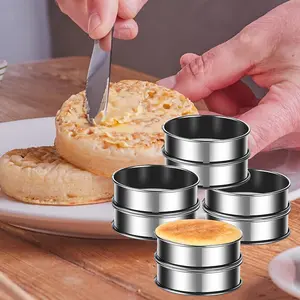 8pcs Double Rolled Crumpet Rings English Muffin Rings Nonstick Stainless Steel Pastry Tart Rings for Baking Round Egg Ring Molds Kitchen Cooking Baking Accessories