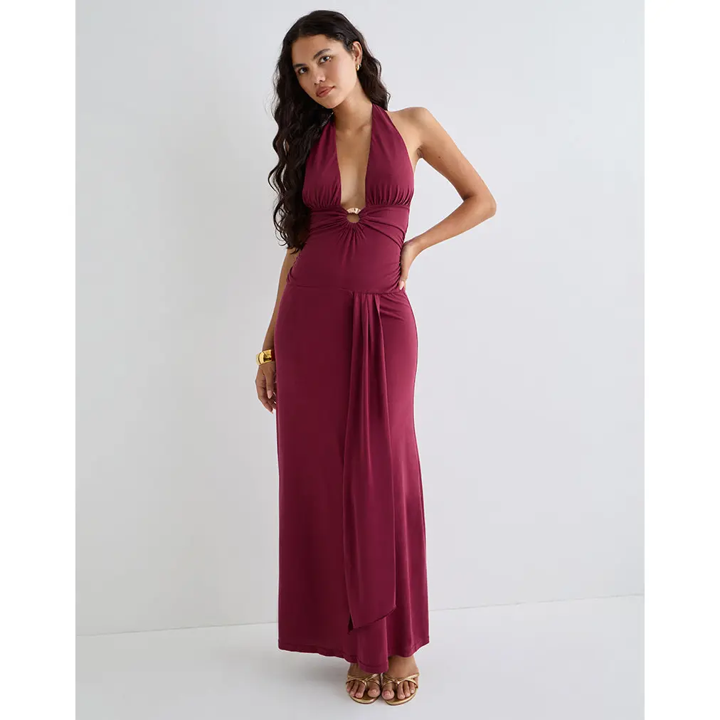 Ryoko Maxi Dress in Cupro Burgundy