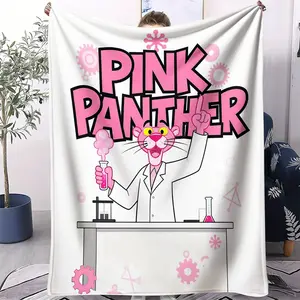 Pink Panther Theme Printed Blanket,Flannel Blanket,Pink Panther In The Guise of A Mad Scientist,Teenage Girl Heart Pulling Full,Suitable for Sofa, Bedroom and Travel, All Seasons