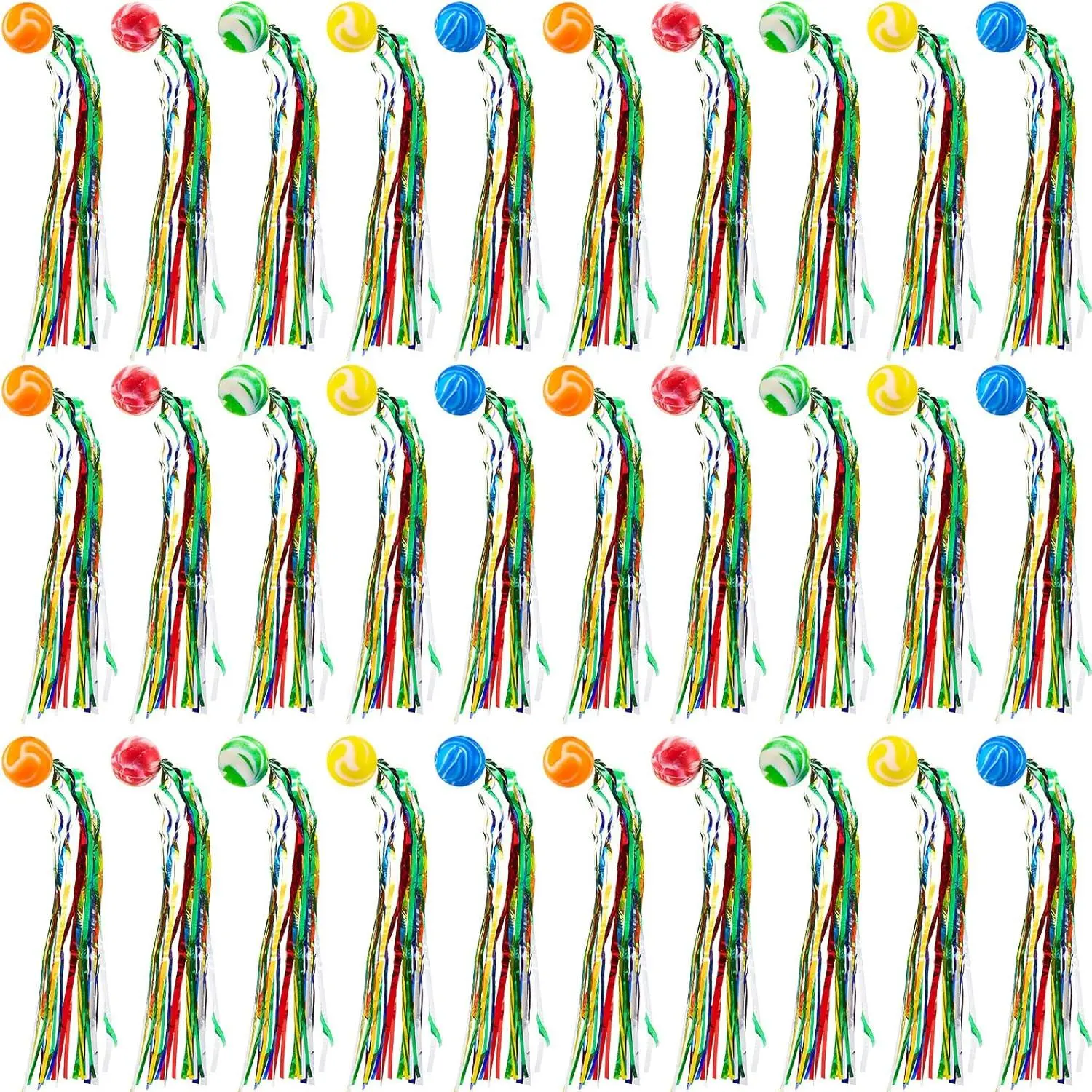 30 Pcs Bulk Rubber Bouncy Balls with Colorful Streamers, Large High-Bounce Kids Toys, Party Favors, Piñata Fillers