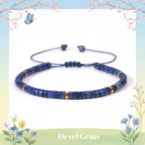 Blue Friendship Bracelet – Lapis Lazuli Stone Bracelet | Healing Crystal Barrel Gemstone | Dainty Handmade Minimalist Style | Gift for Her