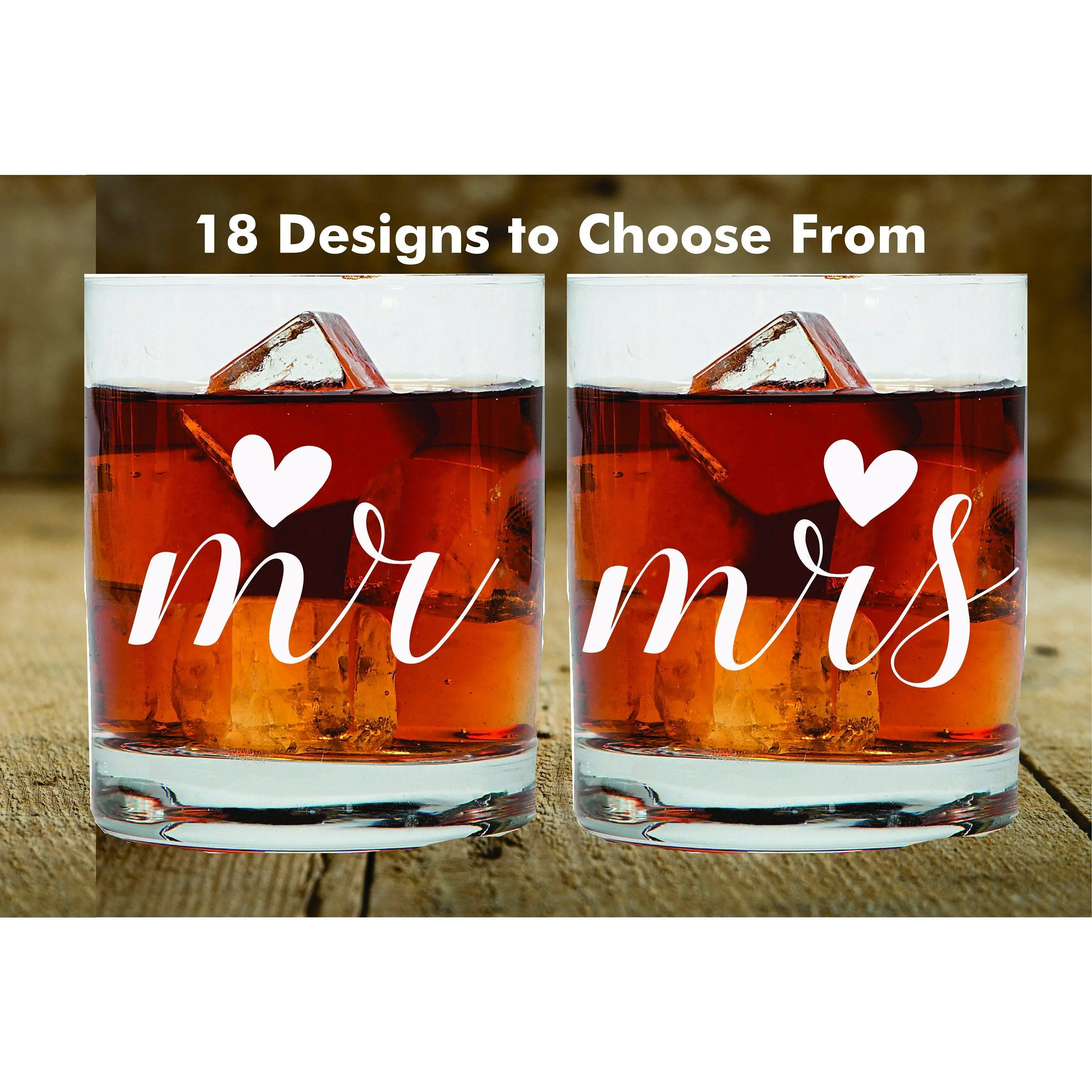 Custom Whiskey Glass Wedding Mr and Mrs Wedding Gift for Couples, 2 pc Set Whiskey Glass, Bourbon Gift glass, Wedding Couples Scotch Glass