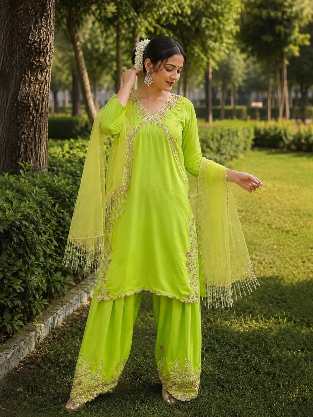 Luxury Pista Green Embroidered Suit & Salwar Set – Crepe with Heavy Embroidery & Dupatta