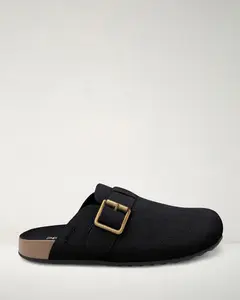 Square Buckle Suede Clogs