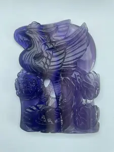 Phoenix Crystal Carving Figurine Handcrafted from Blue-Purple Fluorite Natural Stone Collectible Item for Enthusiasts