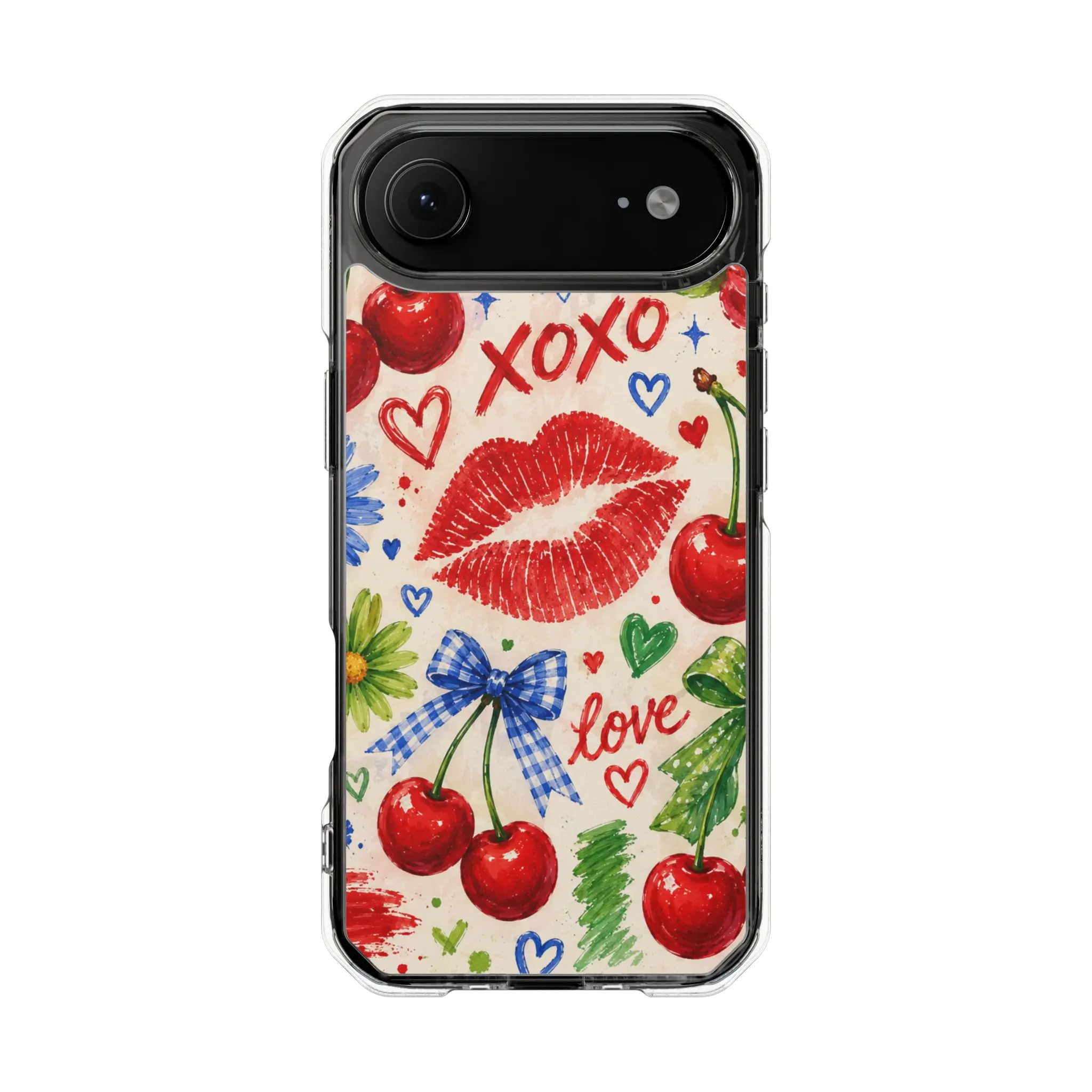 Cherry Kiss Pattern Phone Case | Magnetic Clear Impact Case