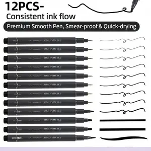 12pcs black sketching pens, Art pen, 0.2mm~BR with multiple nibs, meeting different drawing needs, large-capacity waterproof ink pens, suitable for outlining, sketching, contour drawing, hand-drawing, various nib sizes