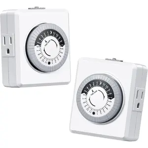 24 Hour Cycle Plug-in Mechanical Timer 2 Pack, Indoor Timer for Electrical Outlets, 30-Minute Intervals, Dual 3 Prong Outlets, 125V 15A for Christmas Lights, Room Lights, ETL Listed